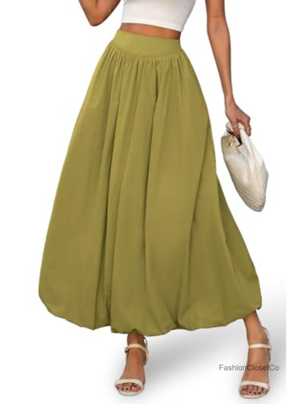 Bubble Maxi Skirt with Pockets Y2k A-Line Elastic Waist Flowy Long Ruffle